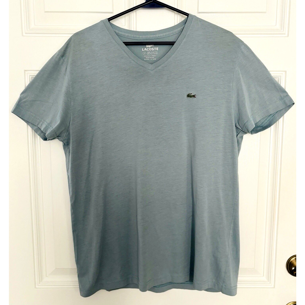 Lacoste Men's T-Shirt Short Sleeve V-Neck Pima Cotton Jersey Sage Green Small